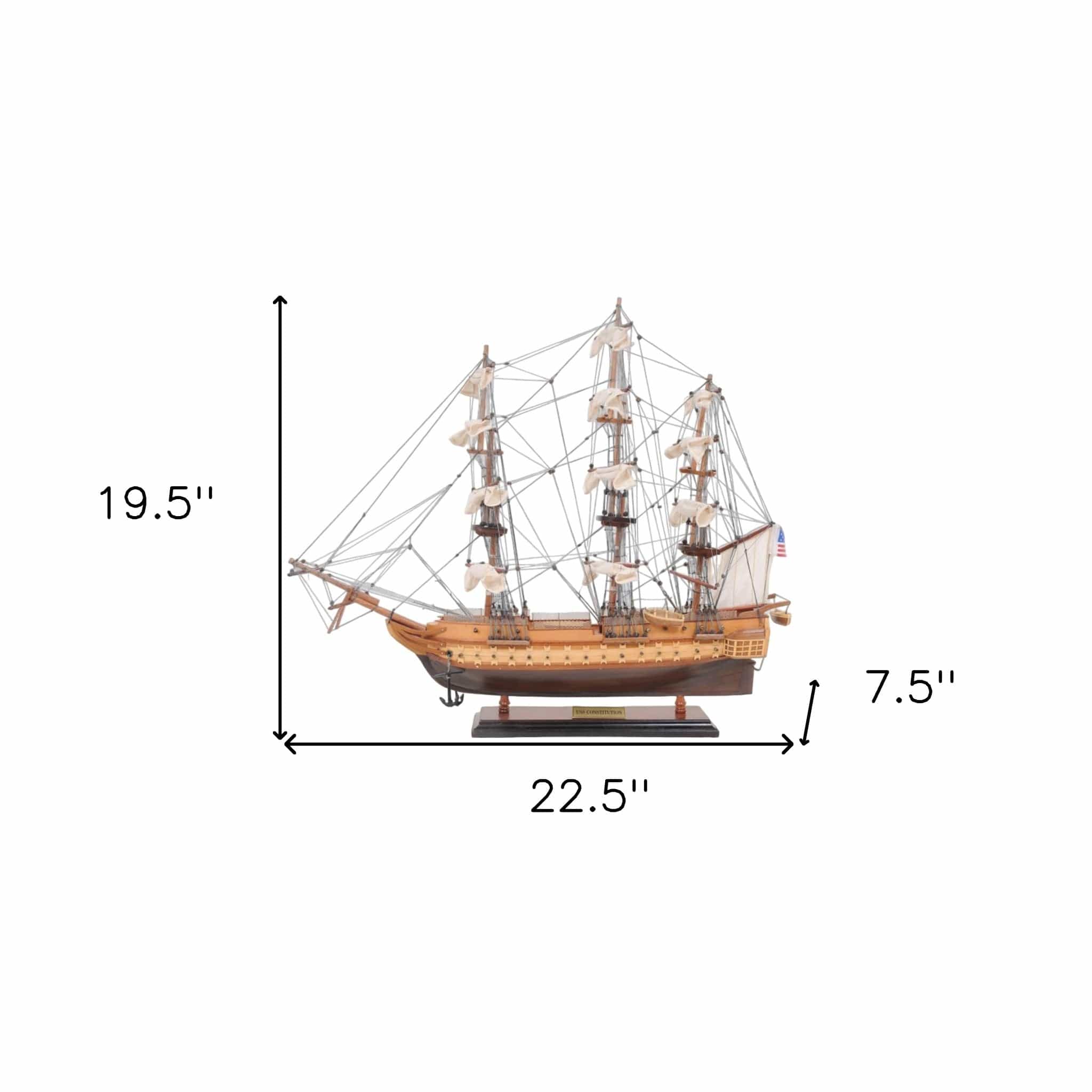 20" Wood Brown 1797 USS Constitution Hand Painted Decorative Boat - Homeroots - Flyclothing LLC