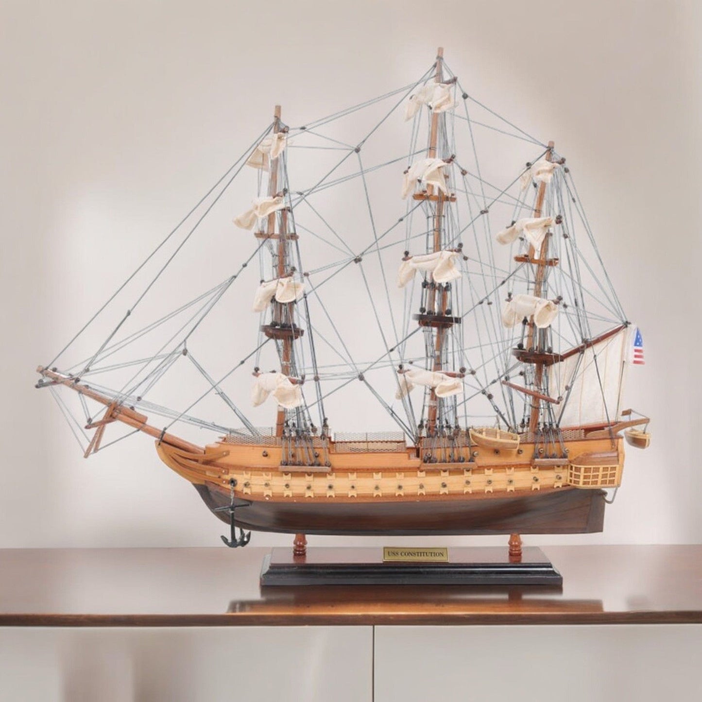 20" Wood Brown 1797 USS Constitution Hand Painted Decorative Boat - Homeroots - Flyclothing LLC