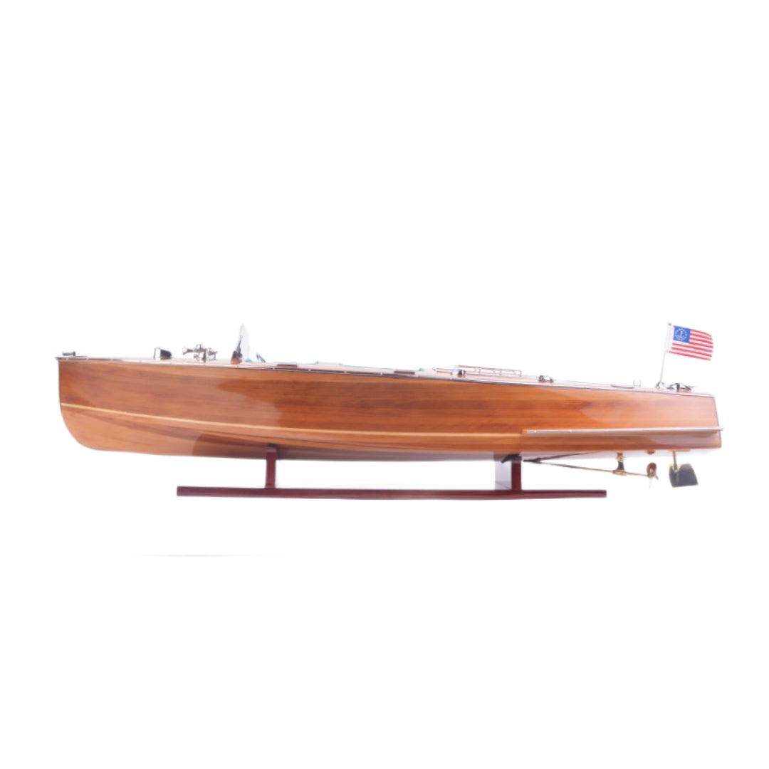 9" Wood Brown c1928 Chris Craft Triple Cockpit Hand Painted Decorative Boat - Homeroots - Flyclothing LLC