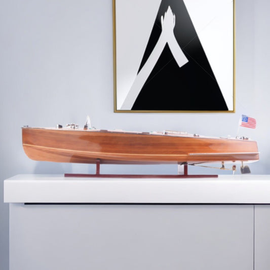 9" Wood Brown c1928 Chris Craft Triple Cockpit Hand Painted Decorative Boat