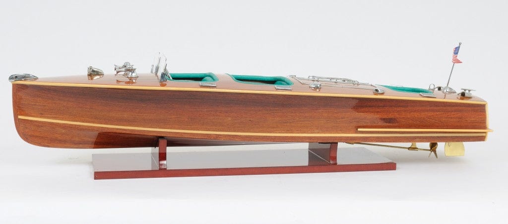 9" Wood Brown c1928 Chris Craft Triple Cockpit Hand Painted Decorative Boat - Homeroots - Flyclothing LLC