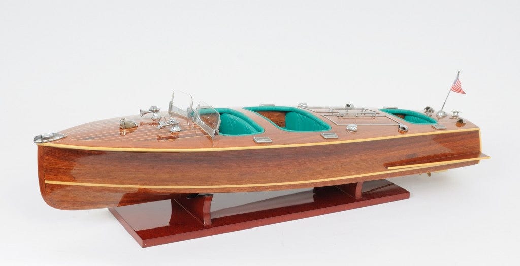 9" Wood Brown c1928 Chris Craft Triple Cockpit Hand Painted Decorative Boat - Homeroots - Flyclothing LLC