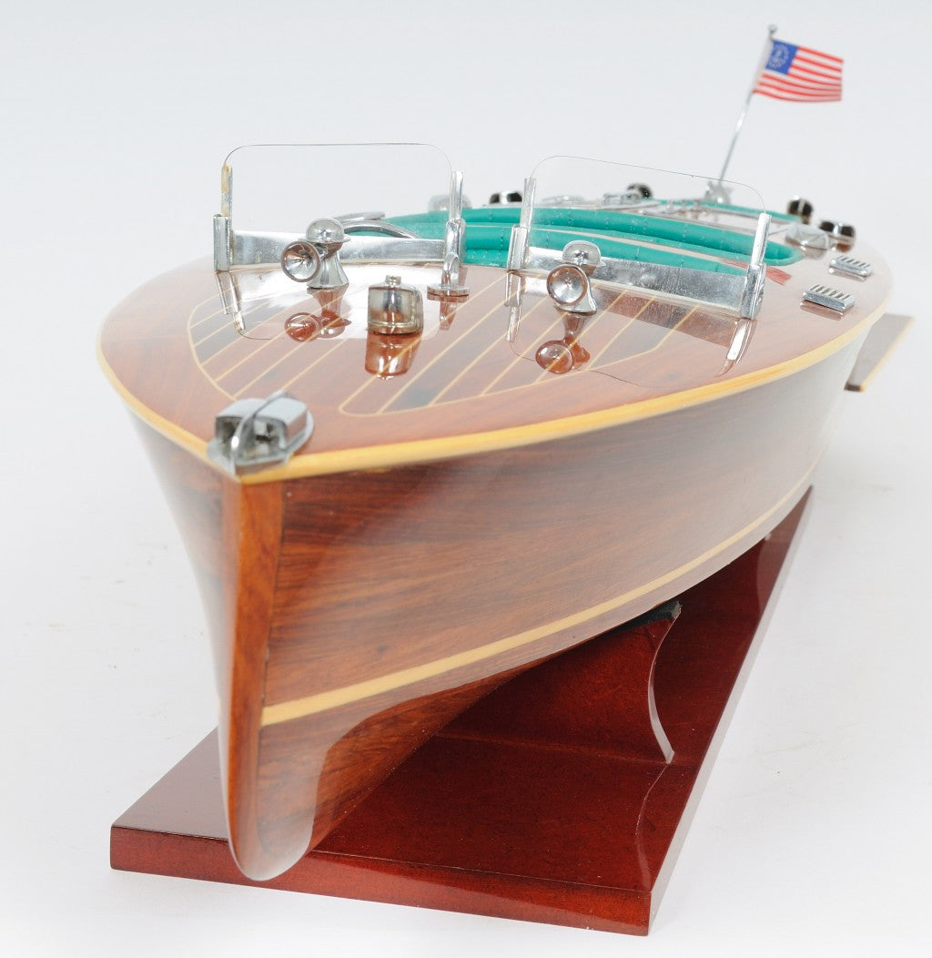 9" Wood Brown c1928 Chris Craft Triple Cockpit Hand Painted Decorative Boat - Homeroots - Flyclothing LLC