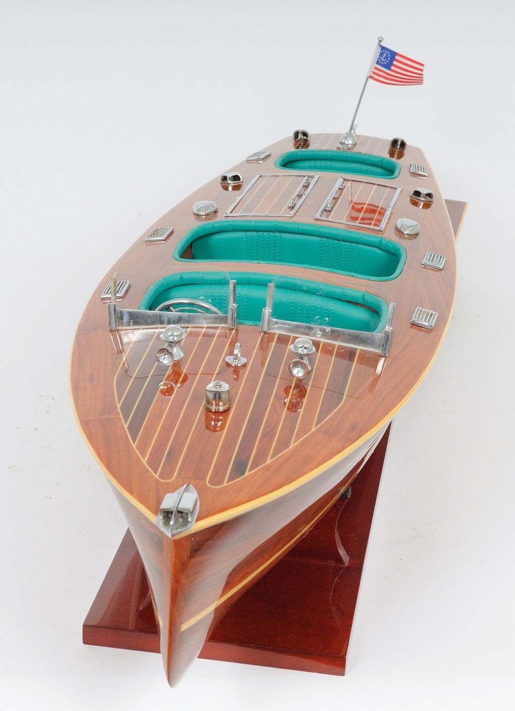 9" Wood Brown c1928 Chris Craft Triple Cockpit Hand Painted Decorative Boat - Homeroots - Flyclothing LLC