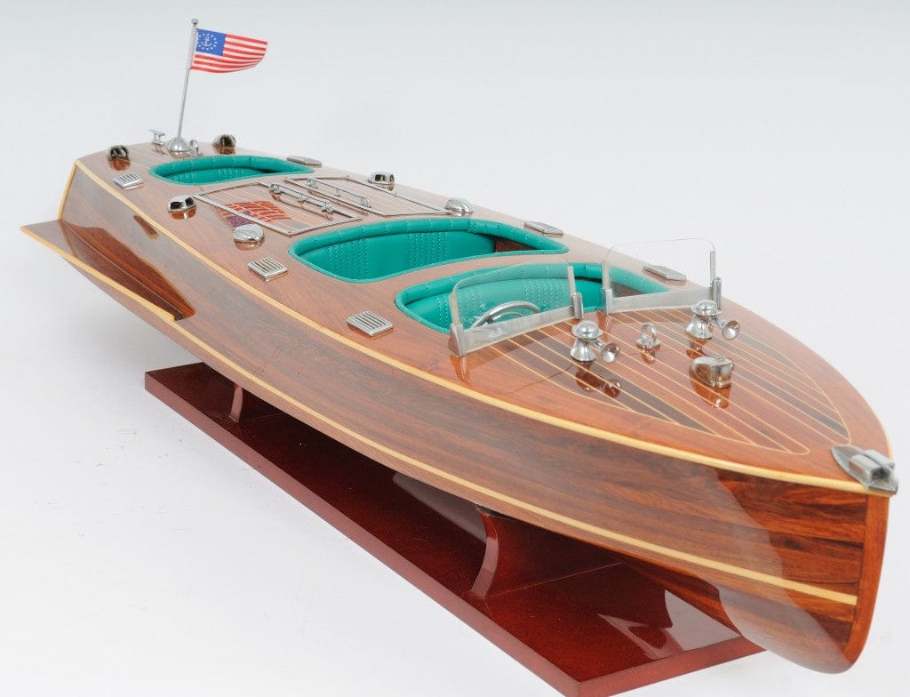 9" Wood Brown c1928 Chris Craft Triple Cockpit Hand Painted Decorative Boat - Homeroots - Flyclothing LLC
