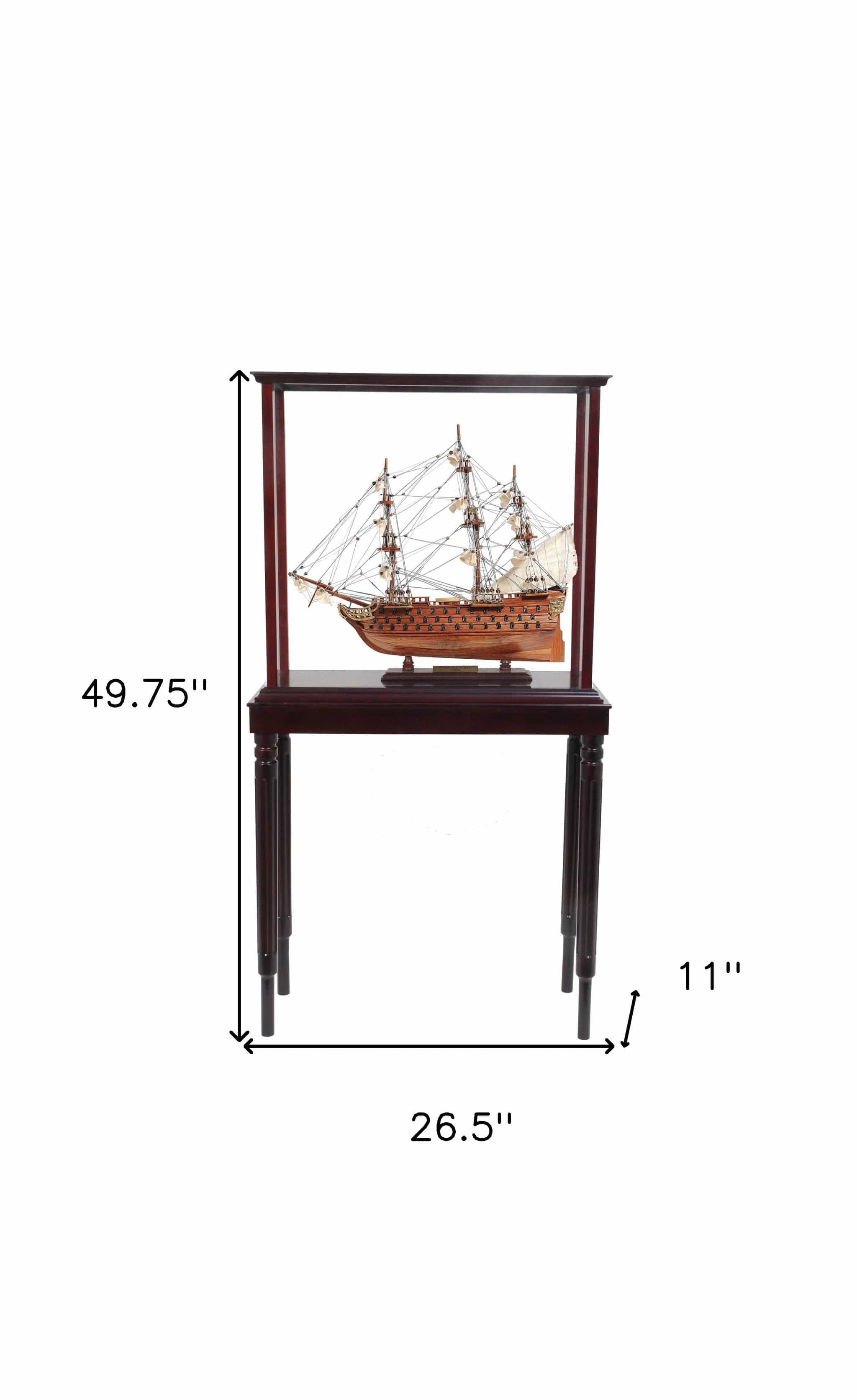 50" Wood Brown HMS Victory Hand Painted Boat with Case - Homeroots