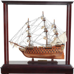 50" Wood Brown HMS Victory Hand Painted Boat with Case - Homeroots