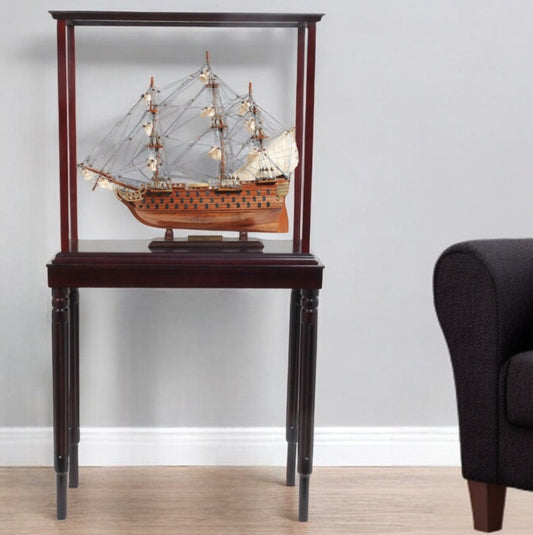 50" Wood Brown HMS Victory Hand Painted Boat with Case - Homeroots