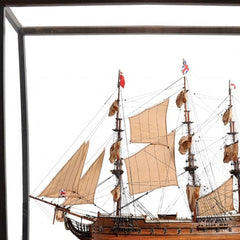 69" Wood Brown HMS Surprise 1796 Hand Painted Decorative Boat with Case - Homeroots