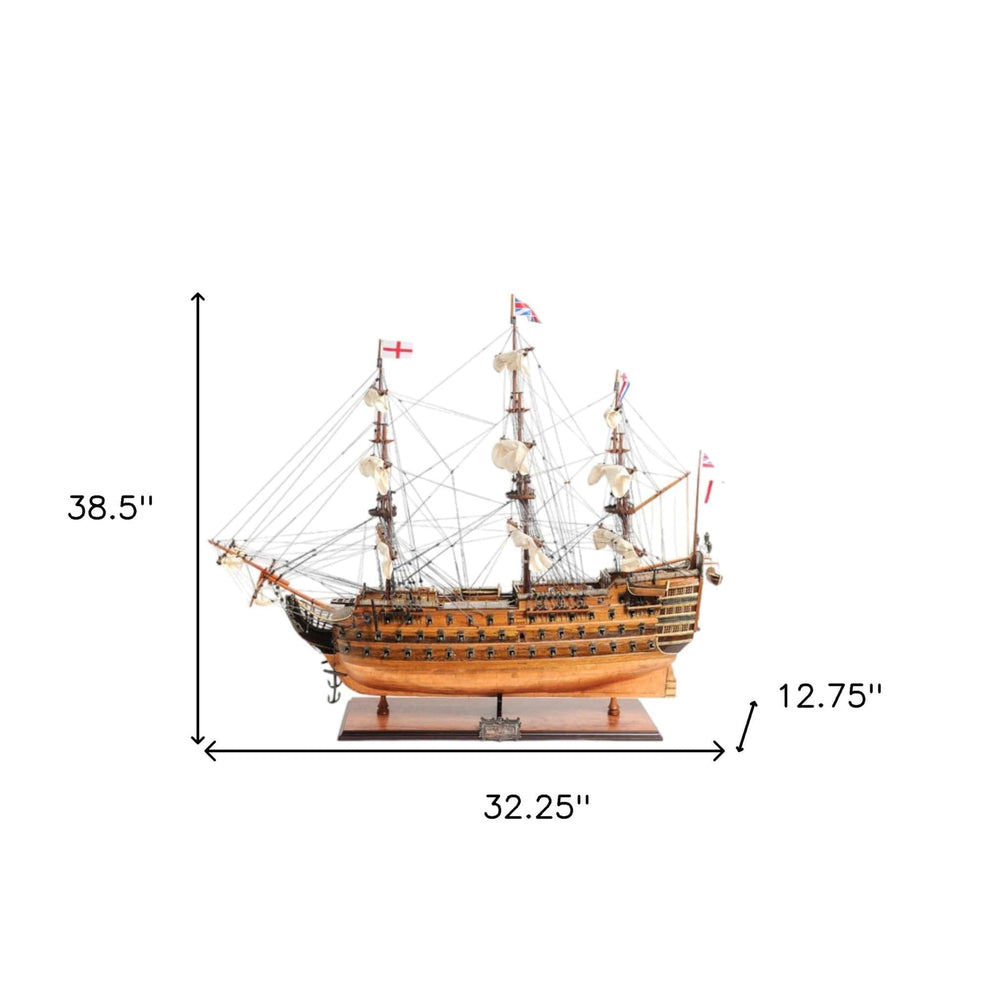 32" Wood Brown HMS Victory Copper Bottom Hand Painted Decorative Boat - Homeroots - Flyclothing LLC