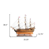 32" Wood Brown HMS Victory Copper Bottom Hand Painted Decorative Boat - Homeroots - Flyclothing LLC