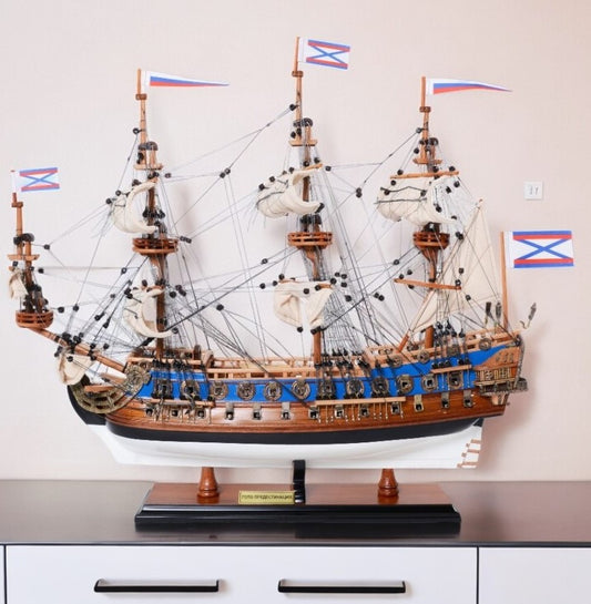 22" Blue and Brown 1700 Goto Predestination Medium Boat Hand Painted Decorative Boat