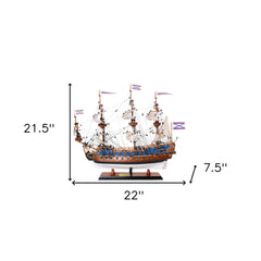 22" Blue and Brown 1700 Goto Predestination Medium Boat Hand Painted Decorative Boat
