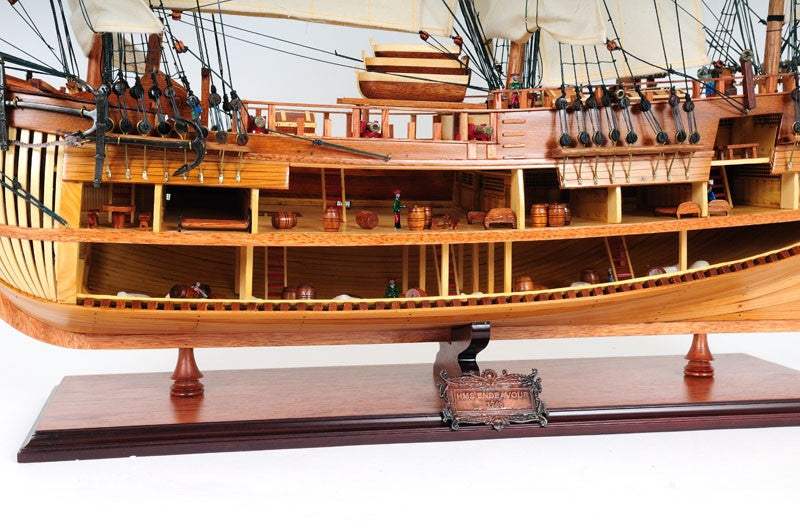 34" Wood Brown HMS Endeavour 1768 Open Hull Hand Painted Decorative Boat - Homeroots - Flyclothing LLC