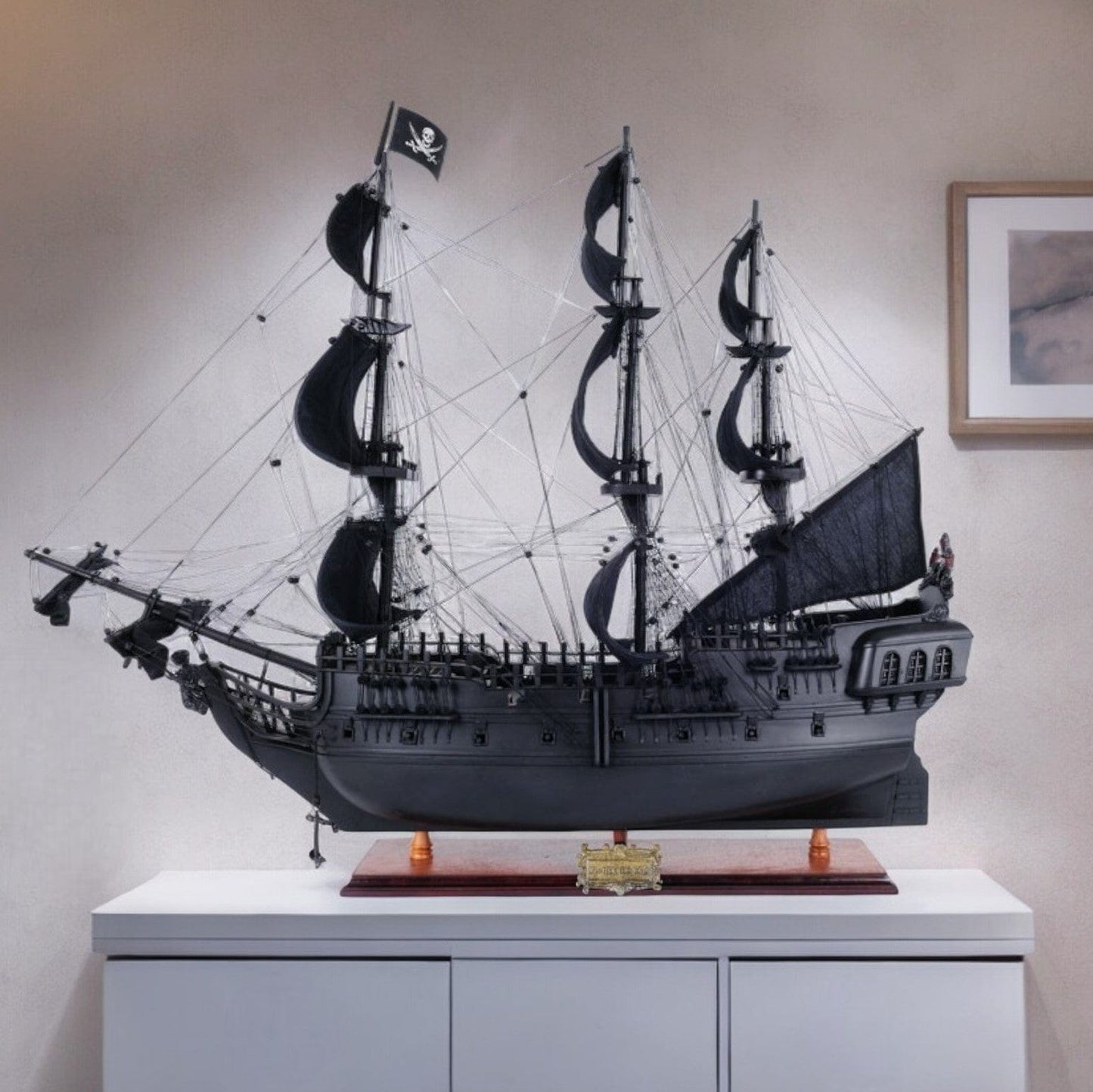 29" Black Black Pearl Pirate Boat Hand Painted Decorative Boat - Homeroots - Flyclothing LLC