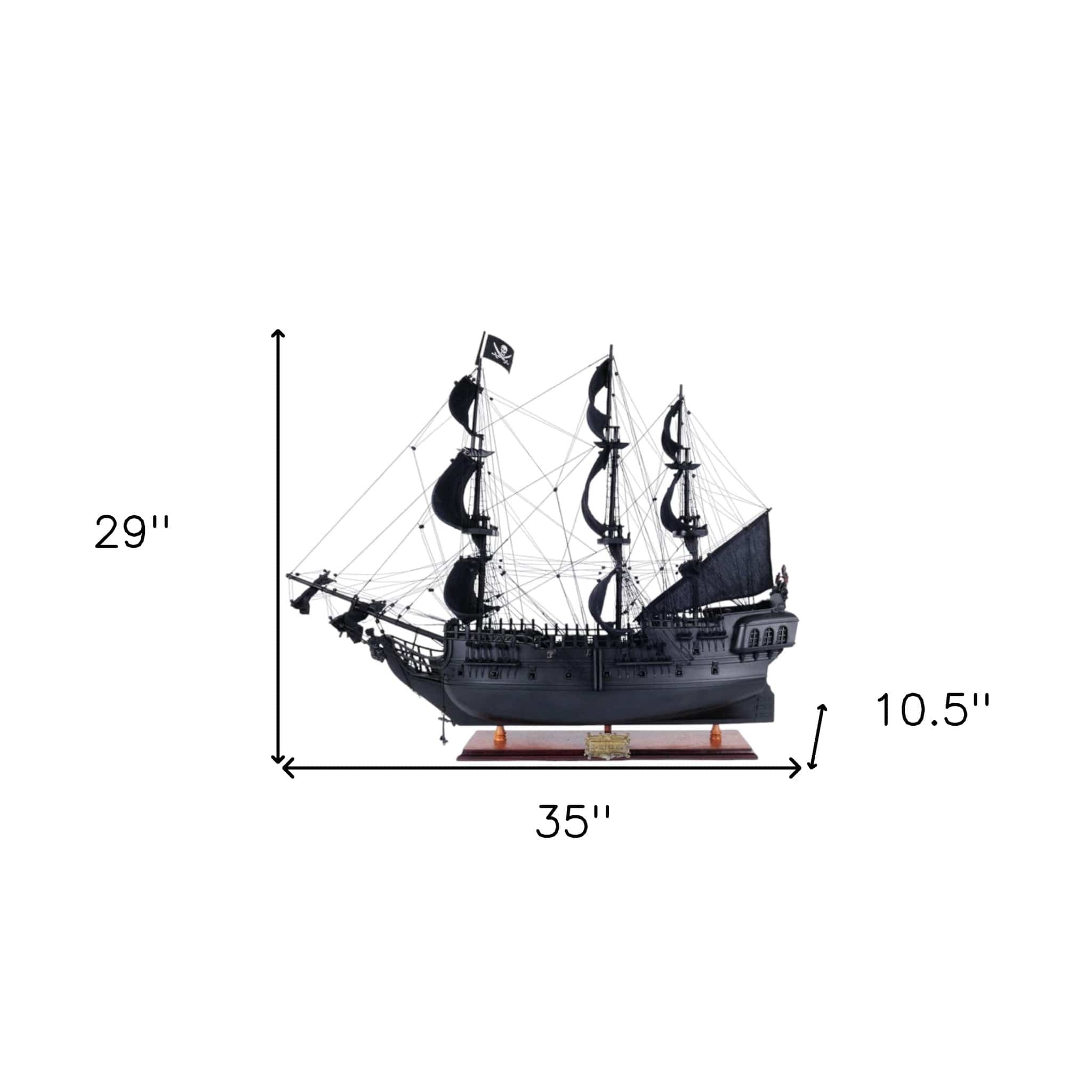 29" Black Black Pearl Pirate Boat Hand Painted Decorative Boat - Homeroots - Flyclothing LLC