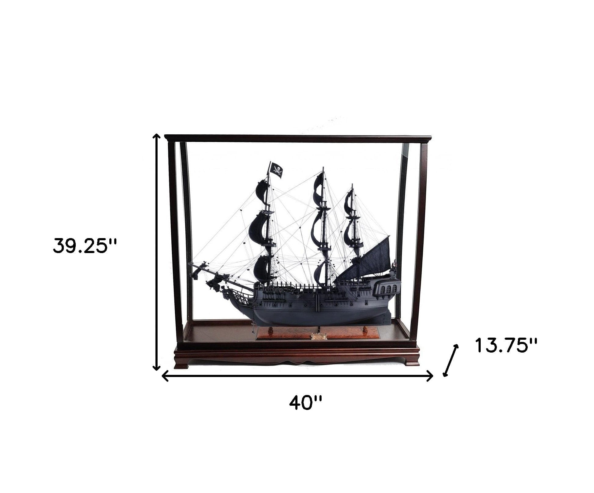 39" Black Black Pearl Pirate Table Top Display Boat Hand Painted Decorative Boat - Homeroots - Flyclothing LLC