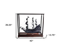 39" Black Black Pearl Pirate Table Top Display Boat Hand Painted Decorative Boat