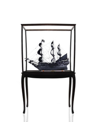 69" Black Black Pearl Pirate Floor Display Boat Hand Painted Decorative Boat - Homeroots