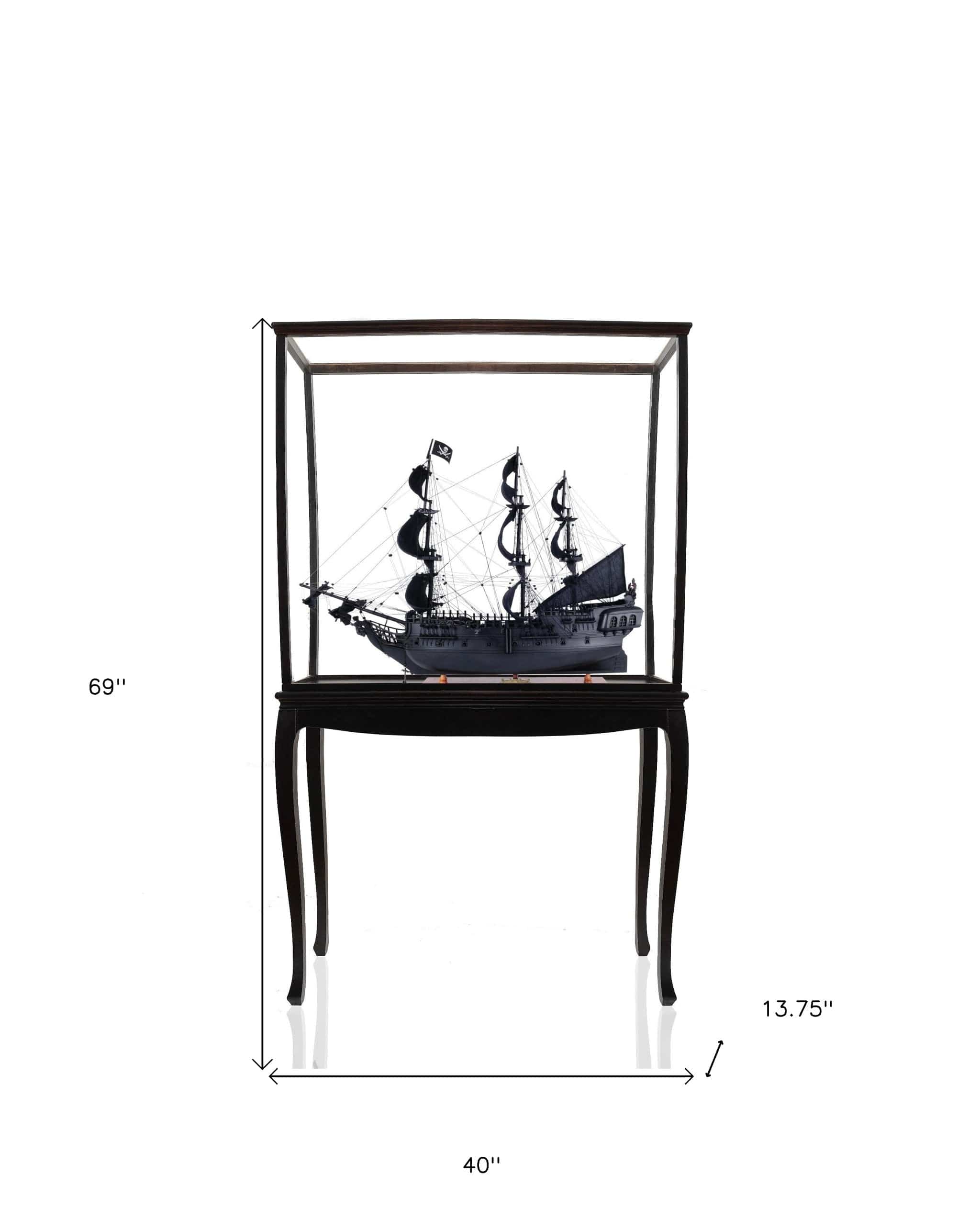 69" Black Black Pearl Pirate Floor Display Boat Hand Painted Decorative Boat - Homeroots
