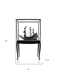 69" Black Black Pearl Pirate Floor Display Boat Hand Painted Decorative Boat - Homeroots