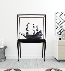 69" Black Black Pearl Pirate Floor Display Boat Hand Painted Decorative Boat - Homeroots