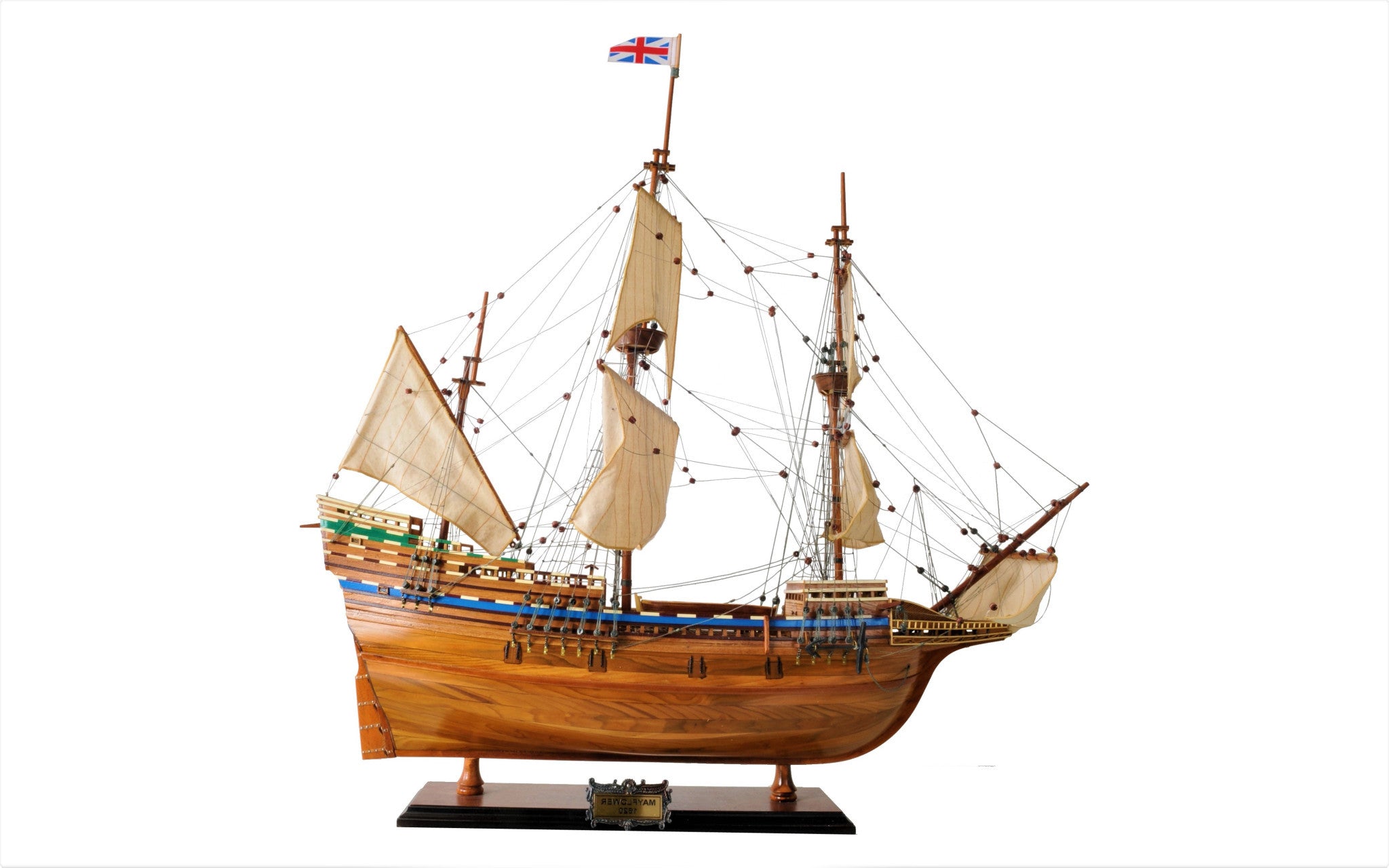 30" Wood Brown Mayflower Boat Hand Painted Decorative Boat