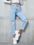 Distressed High Rise Jeans with Pockets - Trendsi