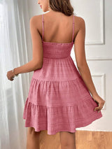 Smocked Tiered Sleeveless Mini Dress - Trendsi - Flyclothing LLC