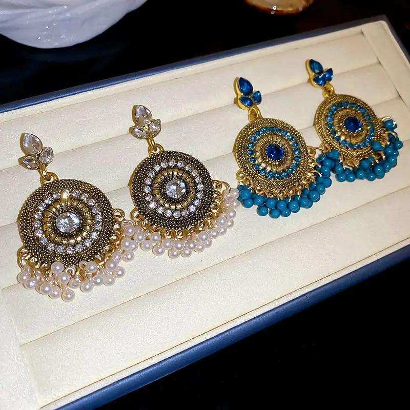 Rhinestone Alloy Bead Dangle Earrings - Trendsi - Flyclothing LLC