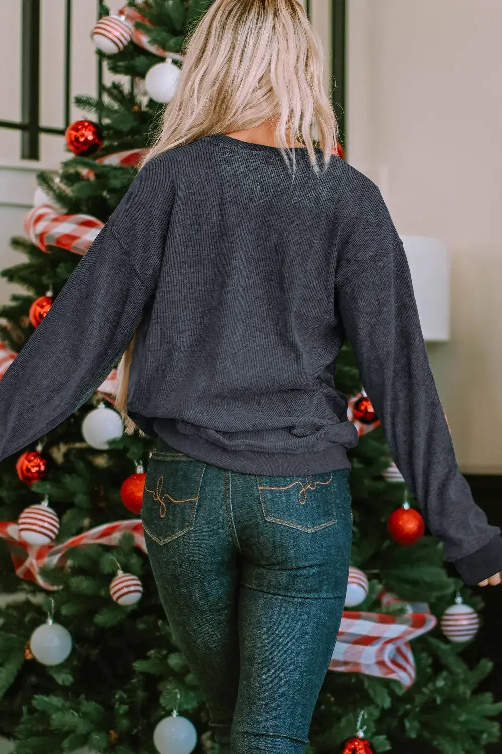 Sequin Patch Pumpkin Round Neck Sweatshirt - Trendsi - Flyclothing LLC