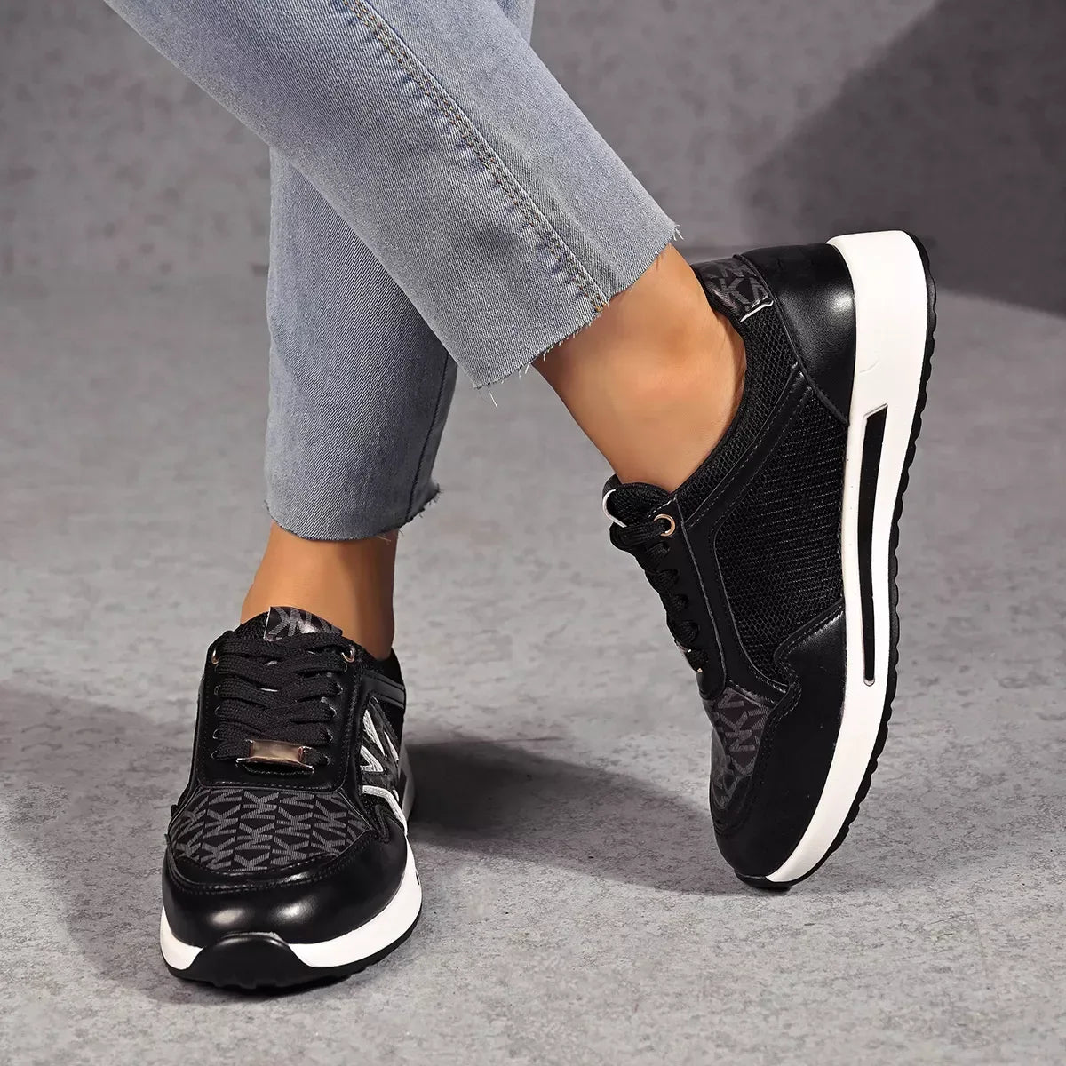 Lace Up Round Toe Sneakers - Trendsi - Flyclothing LLC