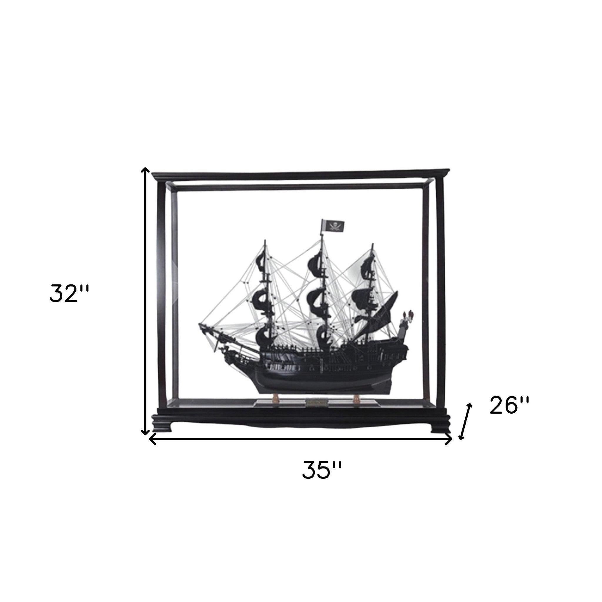 32" Black Black Pearl Pirate Medium Display Case Boat Hand Painted Decorative Boat