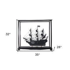 32" Black Black Pearl Pirate Medium Display Case Boat Hand Painted Decorative Boat