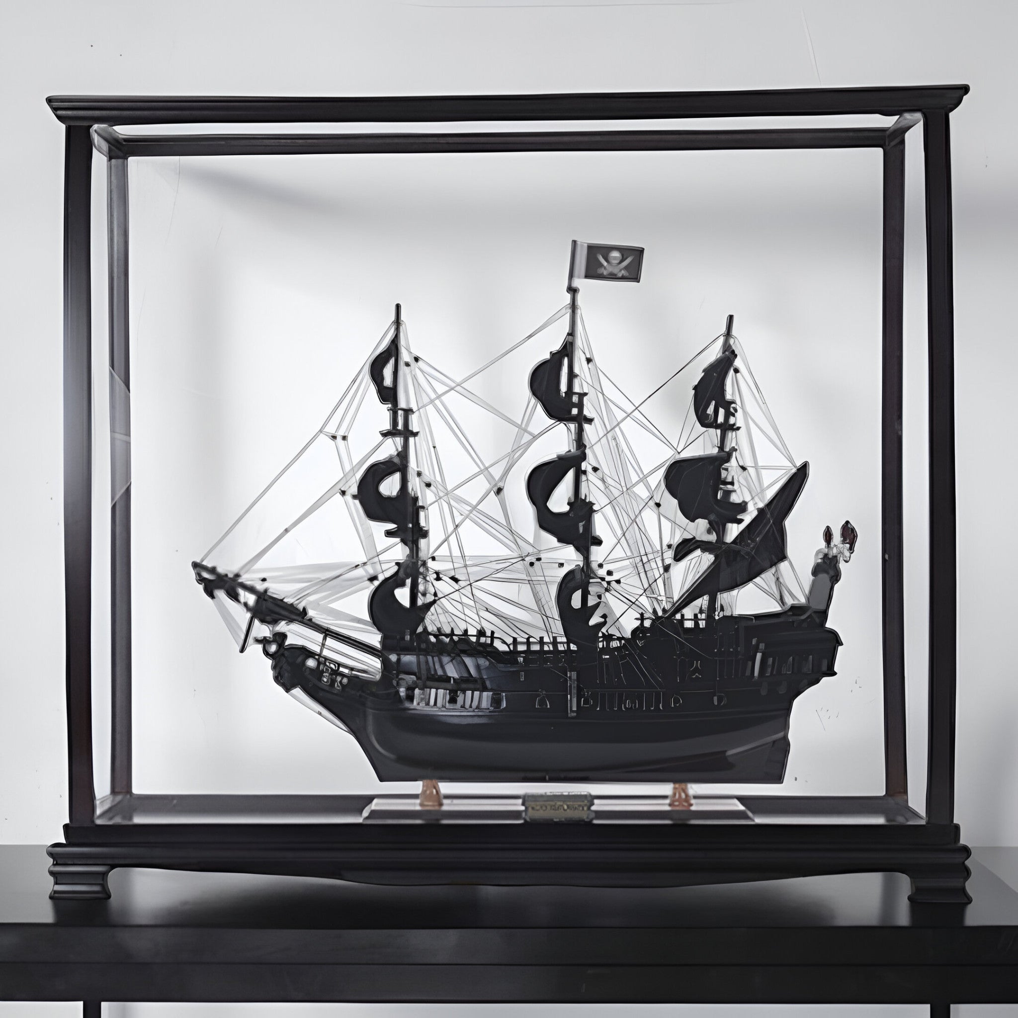 32" Black Black Pearl Pirate Medium Display Case Boat Hand Painted Decorative Boat