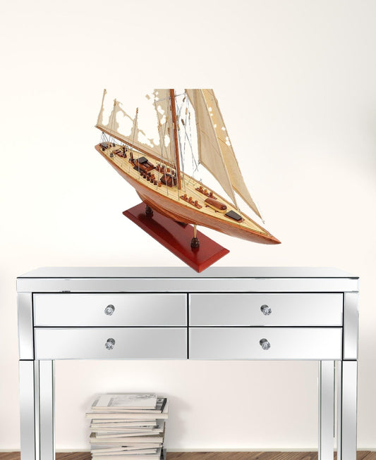 31" Wood Brown Endeavour Yacht Hand Painted Sculpture - Homeroots