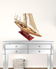 31" Wood Brown Endeavour Yacht Hand Painted Sculpture - Homeroots
