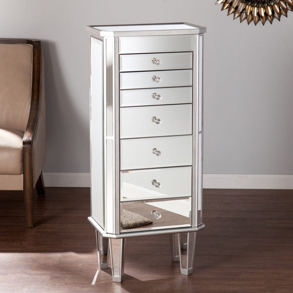 18" Silver Mirrored Writing Desk With Seven Drawers - Homeroots - Flyclothing LLC