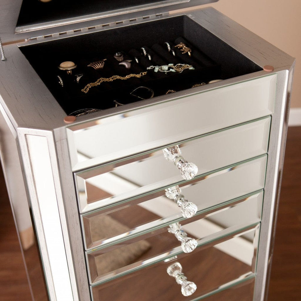 18" Silver Mirrored Writing Desk With Seven Drawers - Homeroots - Flyclothing LLC