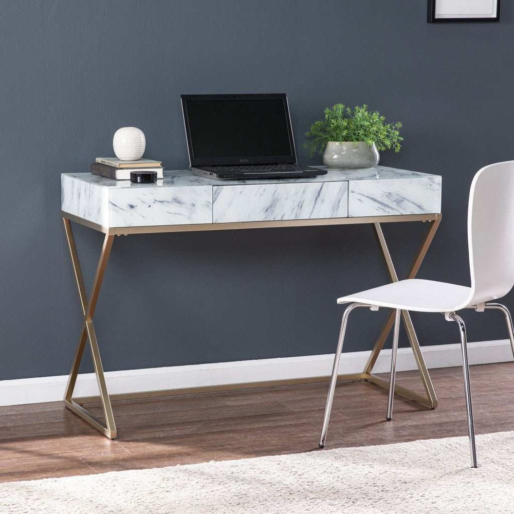 Faux Marble Writing Desk with Storage - Homeroots - Flyclothing LLC