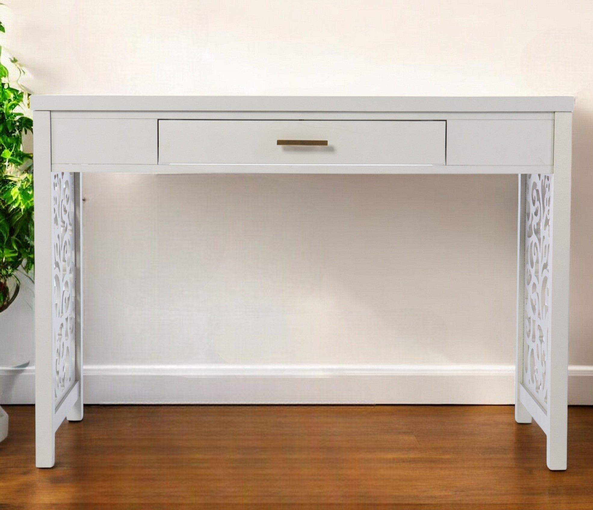 Gray Lattice Desk with Storage - Homeroots