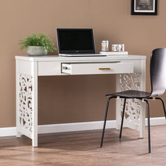 Gray Lattice Desk with Storage - Homeroots