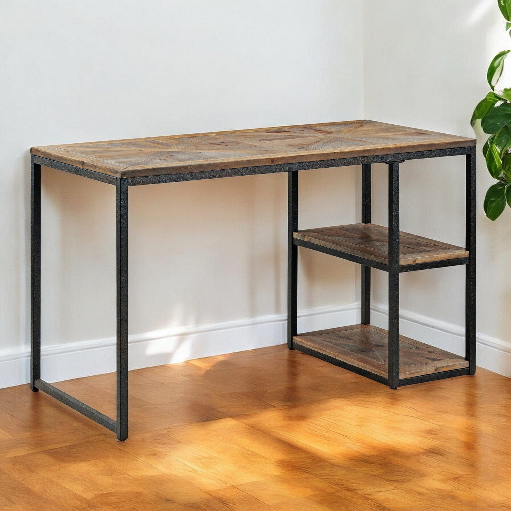 50" Brown and Black Reclaimed Wood Writing Desk - Homeroots - Flyclothing LLC