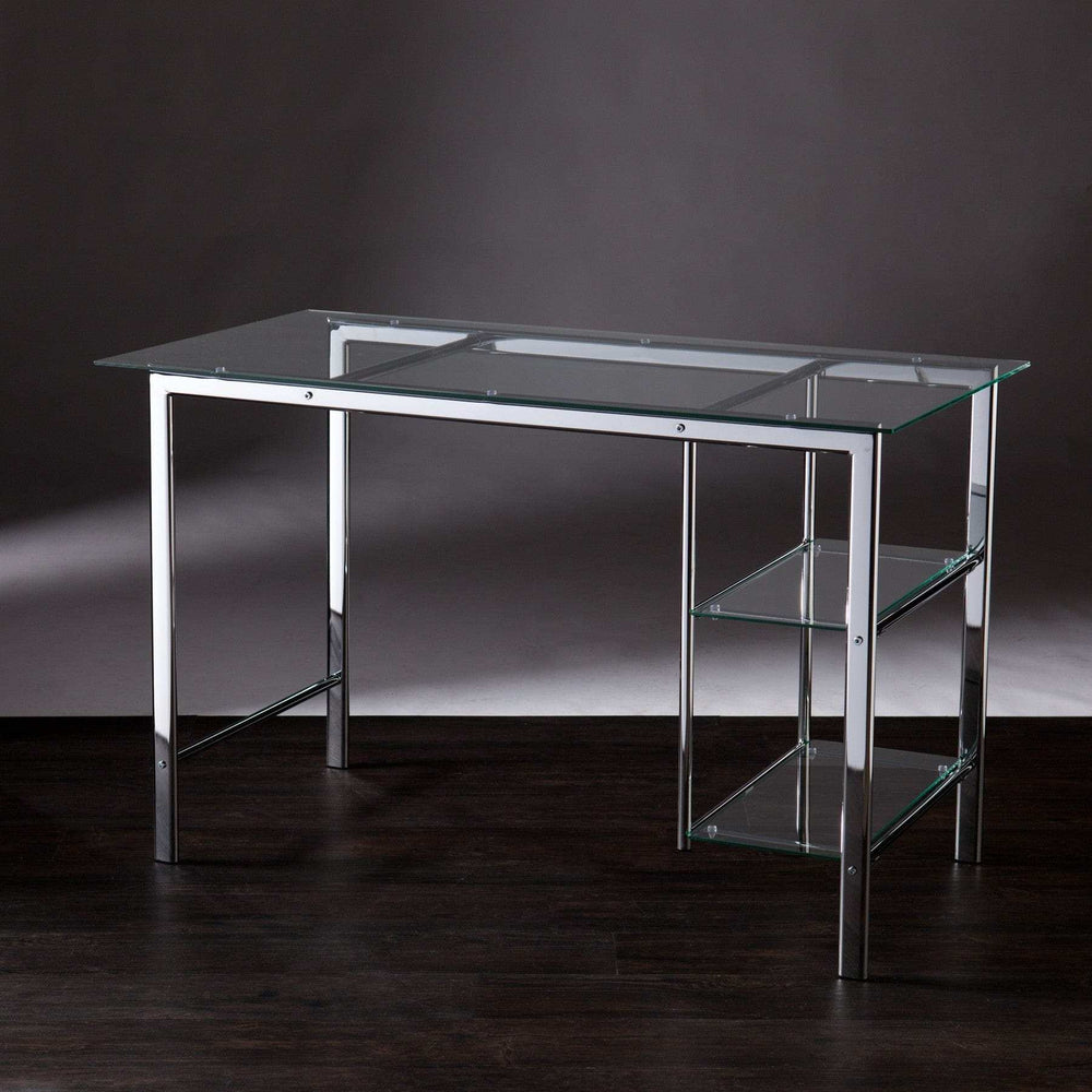 Clear and Chrome Glass Writing Desk - Homeroots - Flyclothing LLC