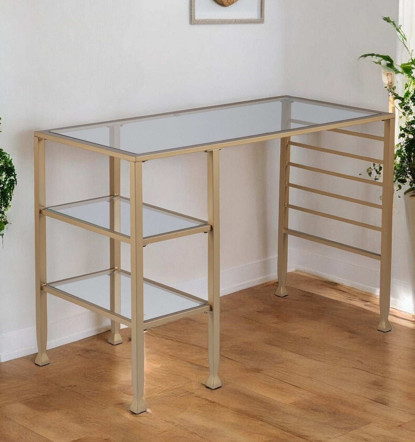 43" Clear and Gold Glass Writing Desk - Homeroots - Flyclothing LLC