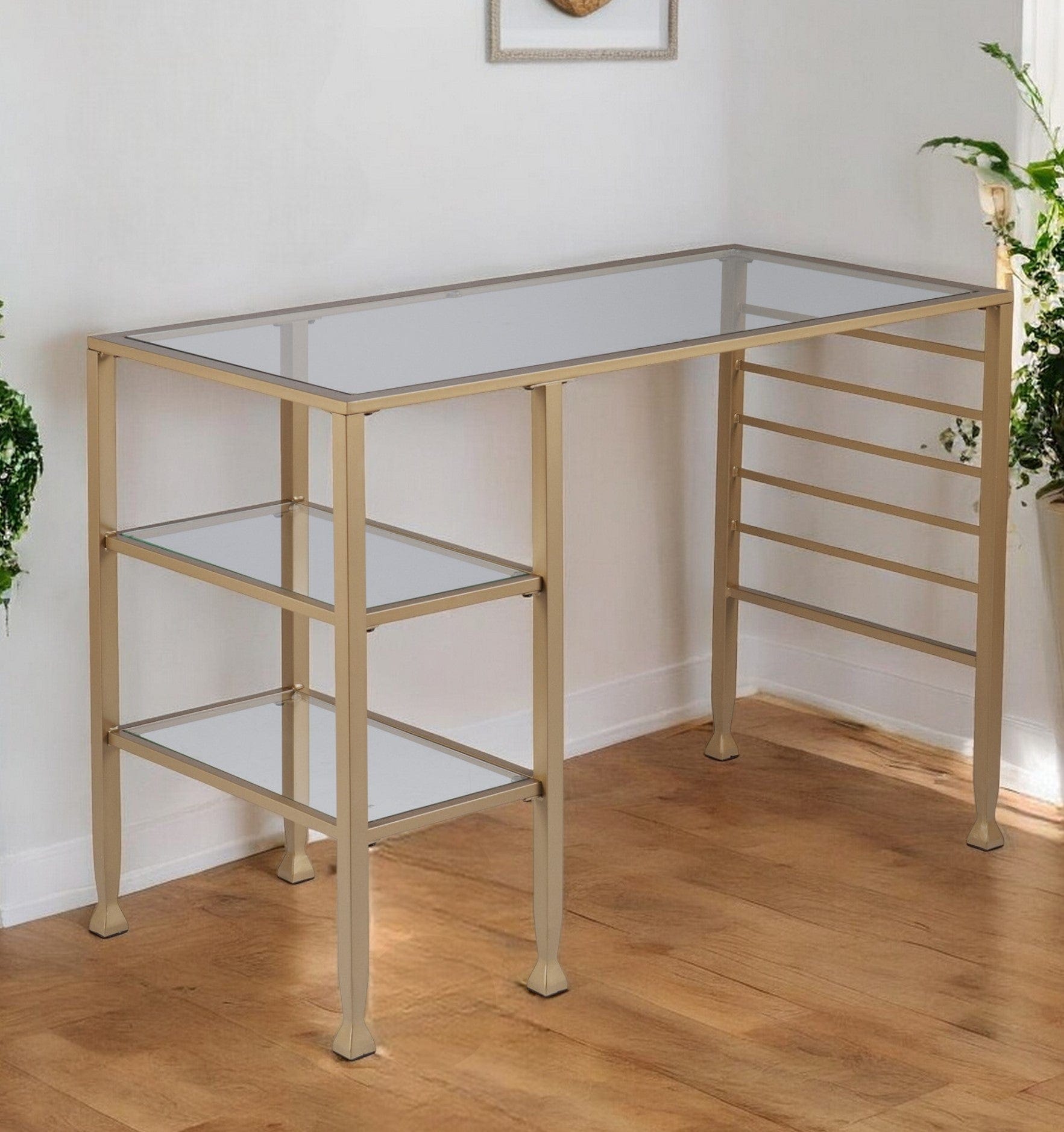 43" Clear and Gold Glass Writing Desk - Homeroots - Flyclothing LLC