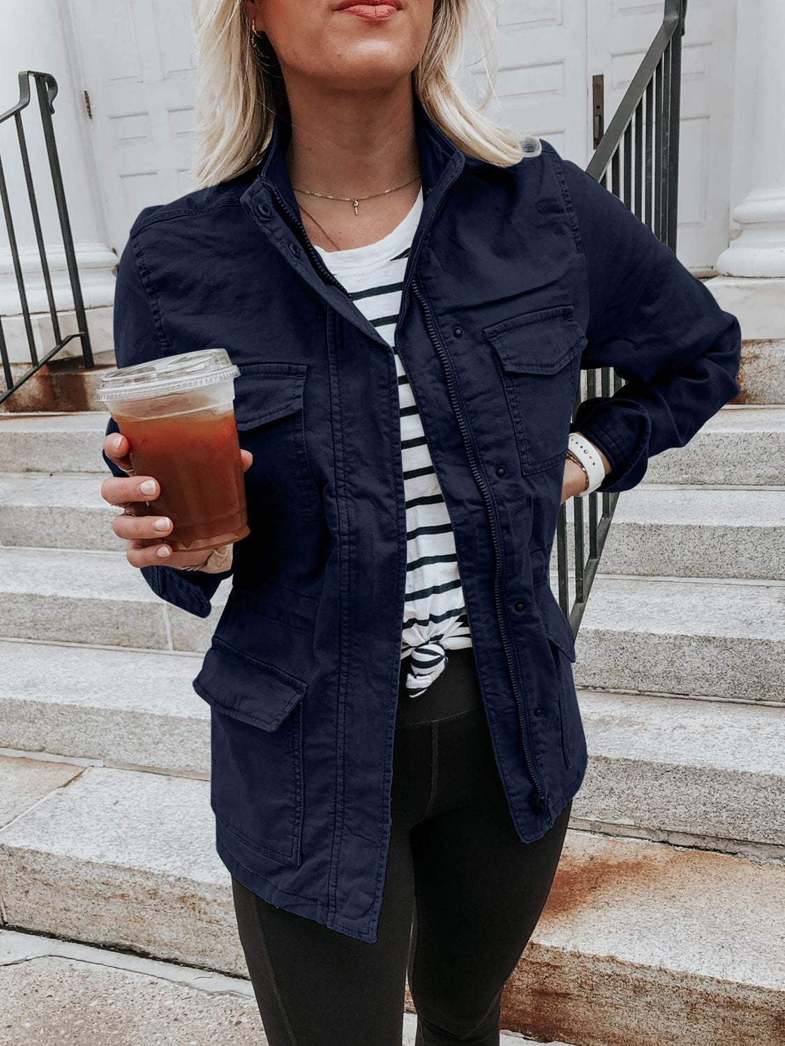 Pocketed Long Sleeve Zip Up Jacket - Trendsi - Flyclothing LLC