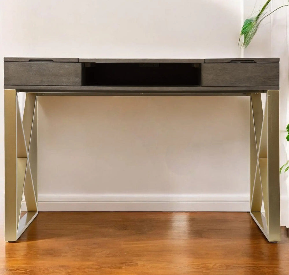 Modern Gray and Gold Writing Desk with Storage - Homeroots