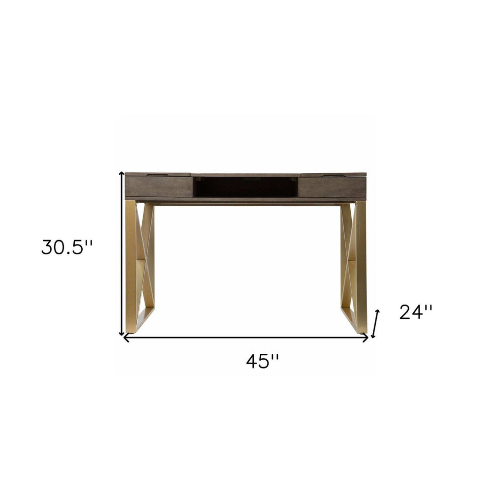 Modern Gray and Gold Writing Desk with Storage - Homeroots - Flyclothing LLC