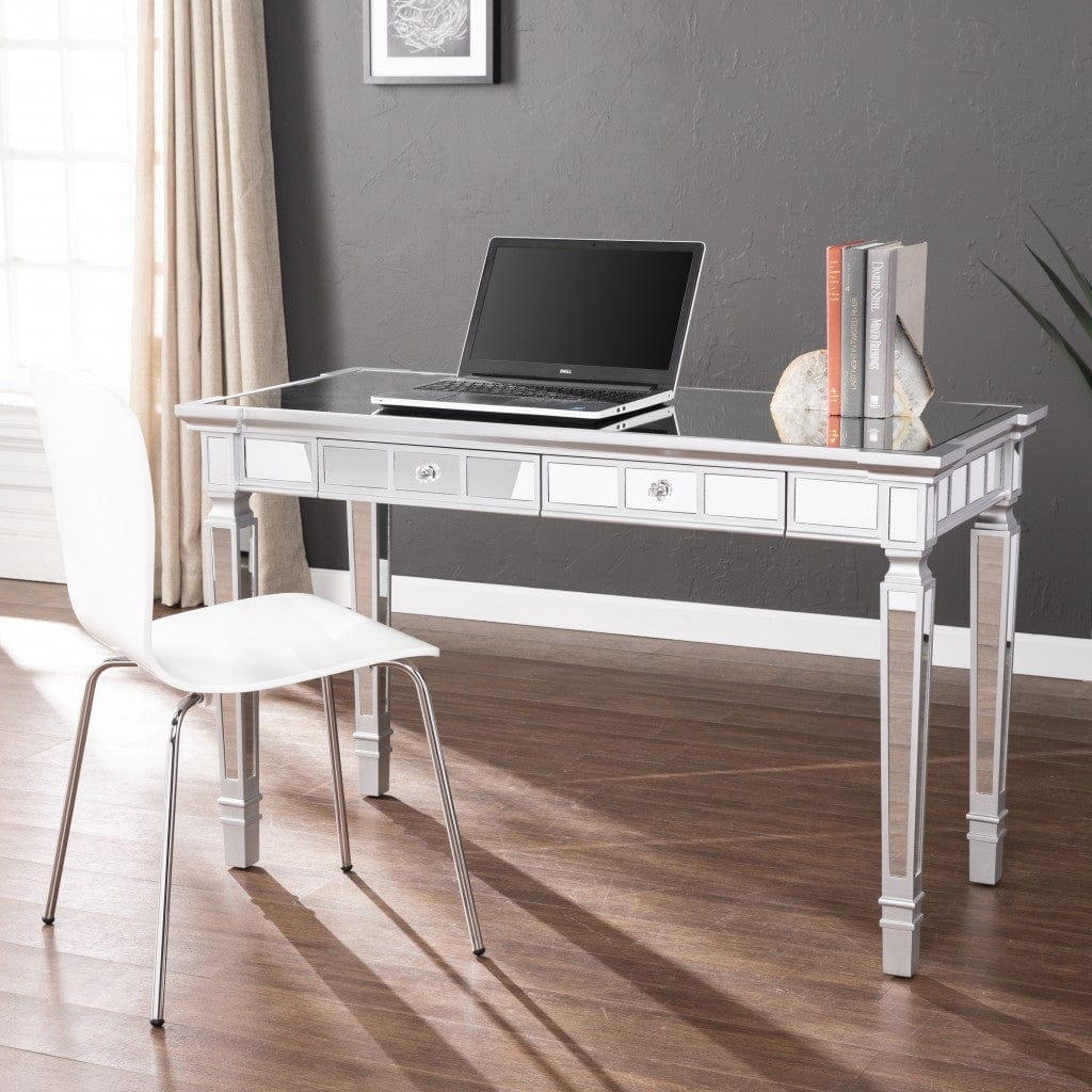 Silver Mirrored Writing Desk with Drawers - Homeroots